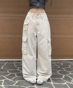 コットンカーゴスリットワイドパンツ BEIGE