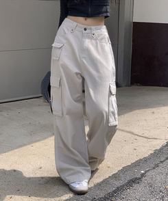 コットンカーゴスリットワイドパンツ BEIGE