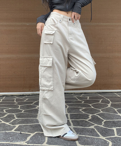 コットンカーゴスリットワイドパンツ BEIGE