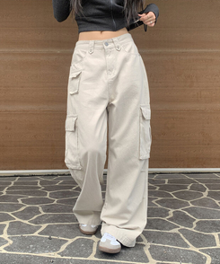 コットンカーゴスリットワイドパンツ BEIGE