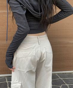 コットンカーゴスリットワイドパンツ BEIGE