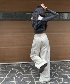 コットンカーゴスリットワイドパンツ BEIGE