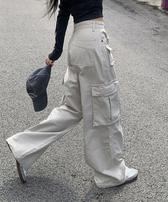 コットンカーゴスリットワイドパンツ BEIGE