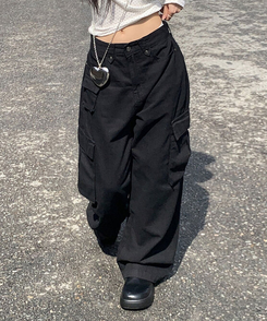 コットンカーゴスリットワイドパンツ BLACK