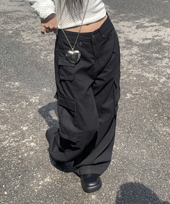 コットンカーゴスリットワイドパンツ BLACK