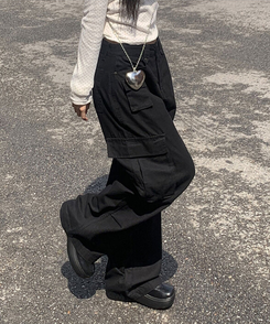 コットンカーゴスリットワイドパンツ BLACK