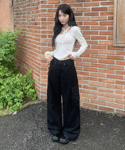 コットンカーゴスリットワイドパンツ BLACK