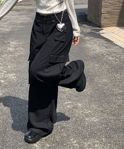 コットンカーゴスリットワイドパンツ BLACK