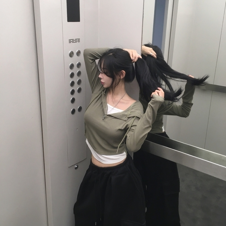 후드 레이어드 나시 데일리 긴팔 티셔츠