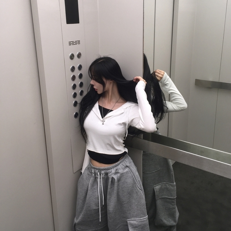 후드 레이어드 나시 데일리 긴팔 티셔츠