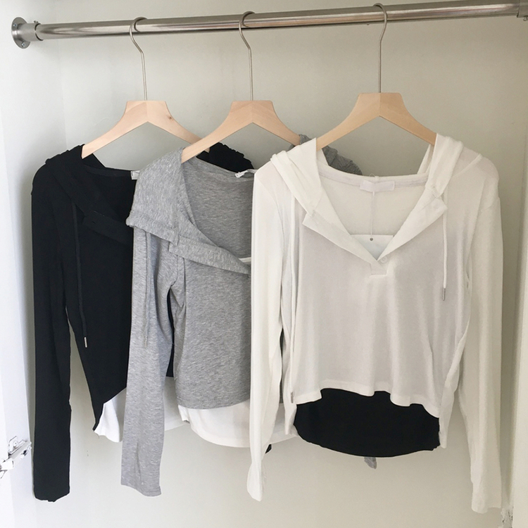 후드 레이어드 나시 데일리 긴팔 티셔츠