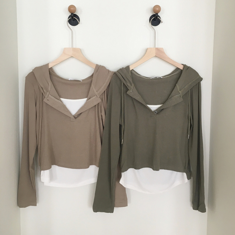 후드 레이어드 나시 데일리 긴팔 티셔츠