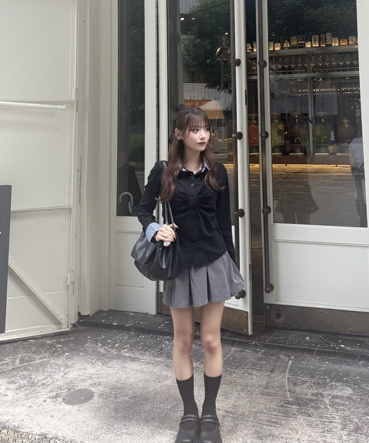 チェックレイヤード風長袖Tシャツ