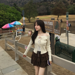 オフショルダーリボンカーディガン IVORY