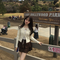 オフショルダーリボンカーディガン IVORY