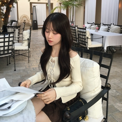 オフショルダーリボンカーディガン IVORY