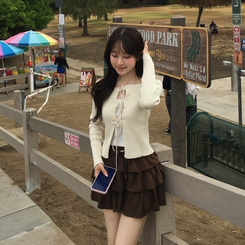 スエードフリルミニスカート BROWN