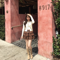 スエードフリルミニスカート BROWN