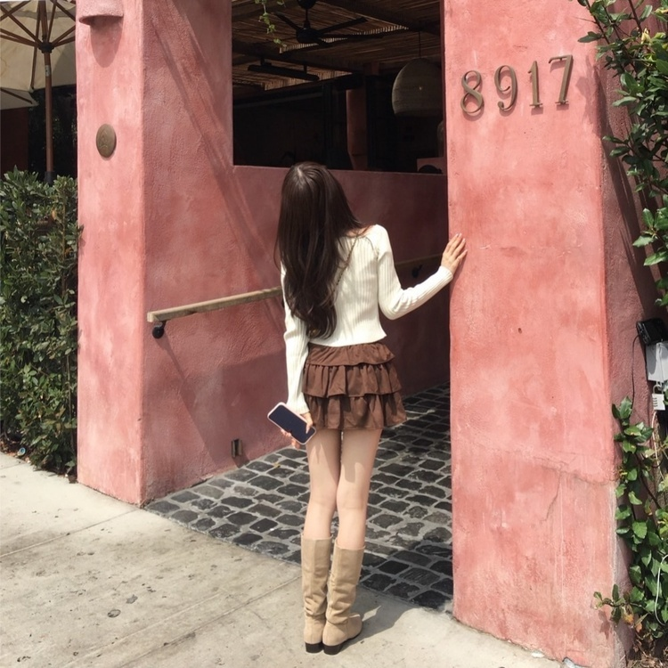 スエードフリルミニスカート BROWN