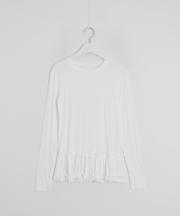 레이어드 레이스 프릴 라운드 긴팔티셔츠