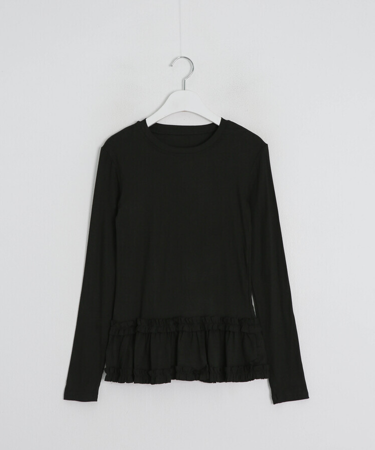 레이어드 레이스 프릴 라운드 긴팔티셔츠