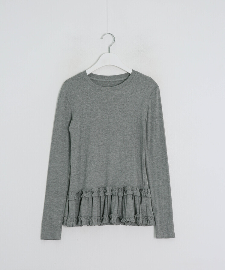 레이어드 레이스 프릴 라운드 긴팔티셔츠