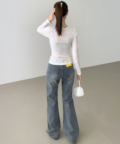 2XL스판 여유로운 루즈 롱 부츠컷 밴딩 데님 팬츠 빈티지연청