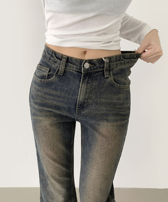 2XL스판 여유로운 루즈 롱 부츠컷 밴딩 데님 팬츠 빈티지진청