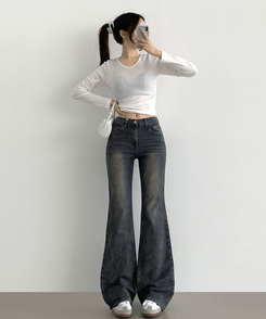 2XL스판 여유로운 루즈 롱 부츠컷 밴딩 데님 팬츠 빈티지진청