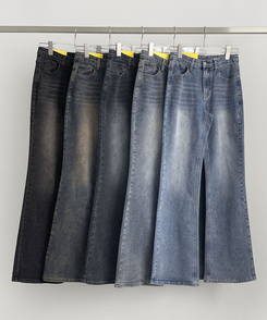 2XL스판 여유로운 루즈 롱 부츠컷 밴딩 데님 팬츠