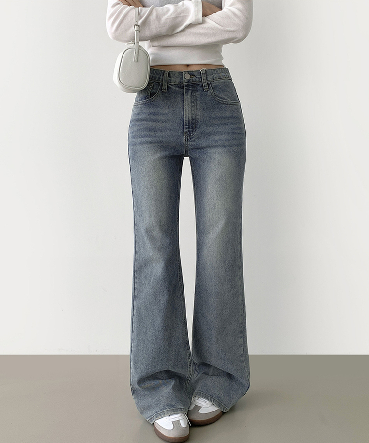 2XL스판 여유로운 루즈 롱 부츠컷 밴딩 데님 팬츠 빈티지연청