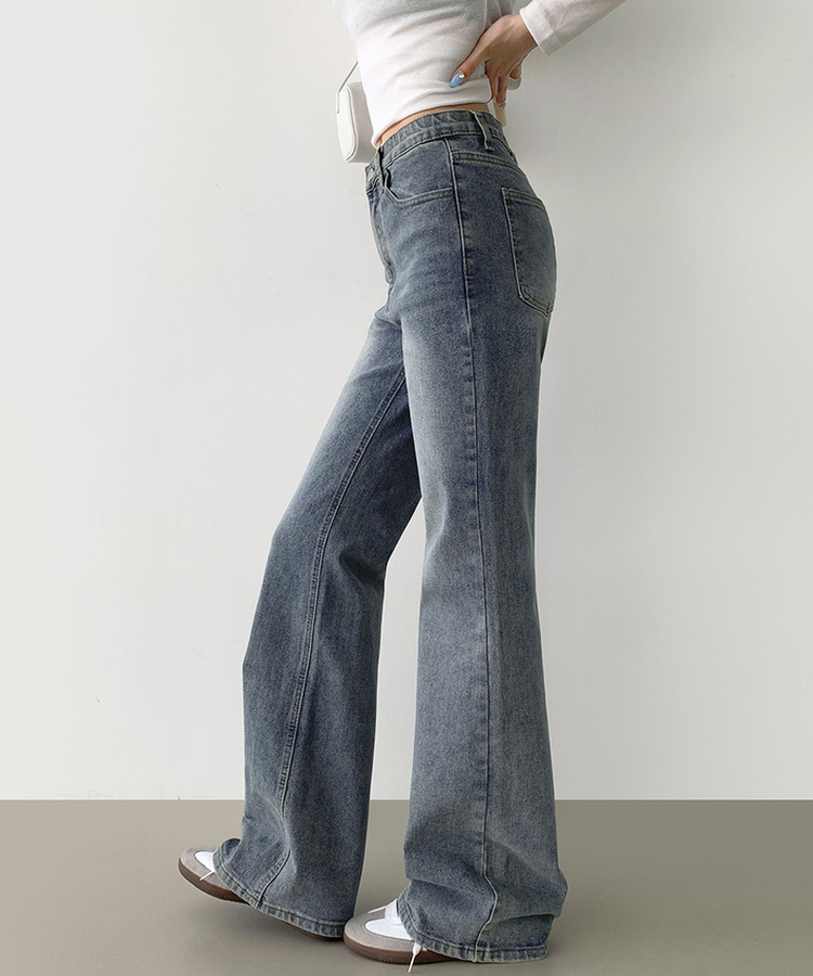 2XL스판 여유로운 루즈 롱 부츠컷 밴딩 데님 팬츠 빈티지연청