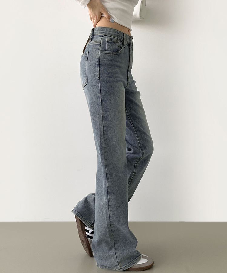 2XL스판 여유로운 루즈 롱 부츠컷 밴딩 데님 팬츠 빈티지연청