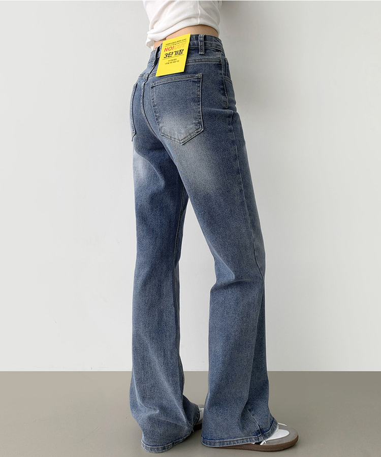 2XL스판 여유로운 루즈 롱 부츠컷 밴딩 데님 팬츠 중청