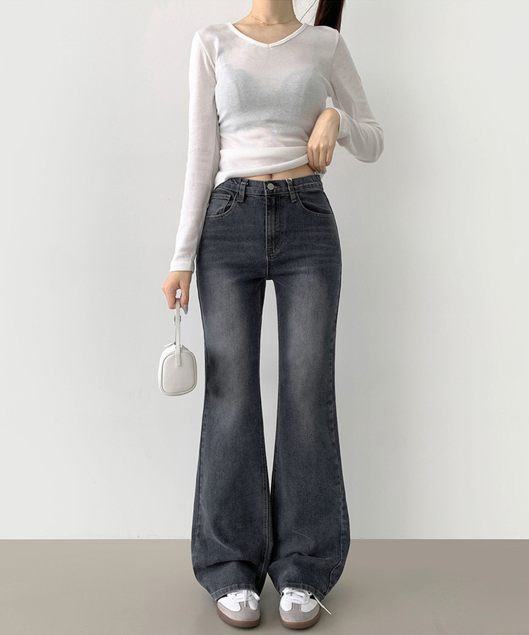 2XL스판 여유로운 루즈 롱 부츠컷 밴딩 데님 팬츠 그레이시진청