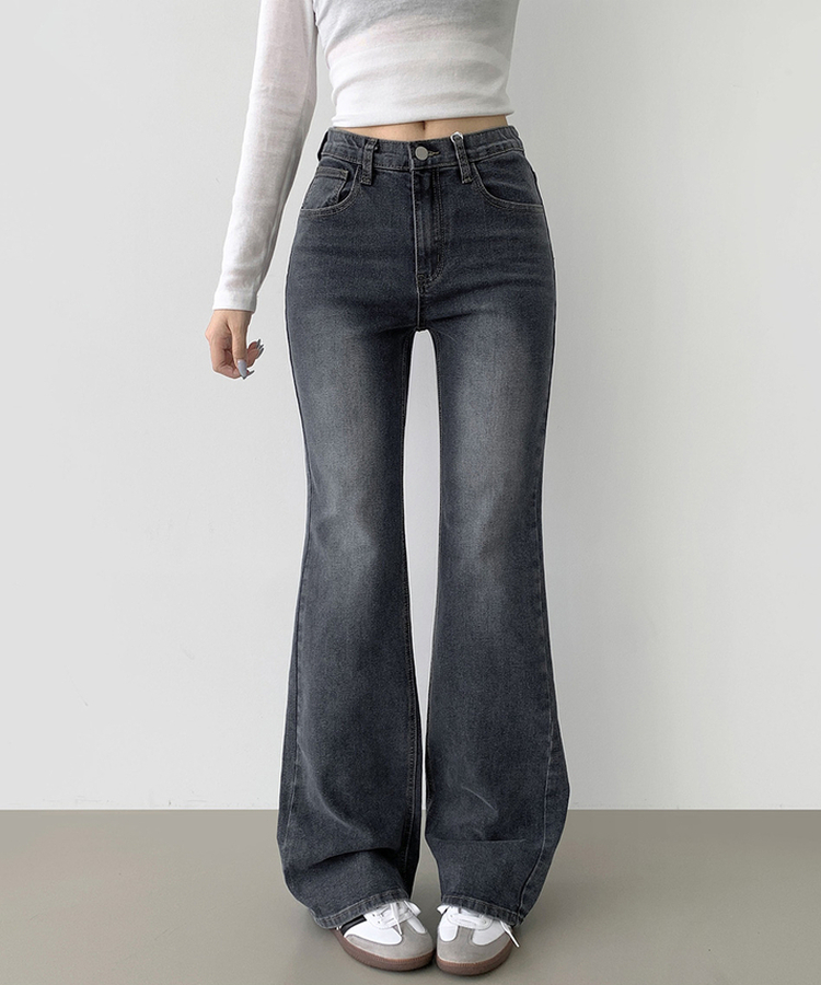 2XL스판 여유로운 루즈 롱 부츠컷 밴딩 데님 팬츠 그레이시진청