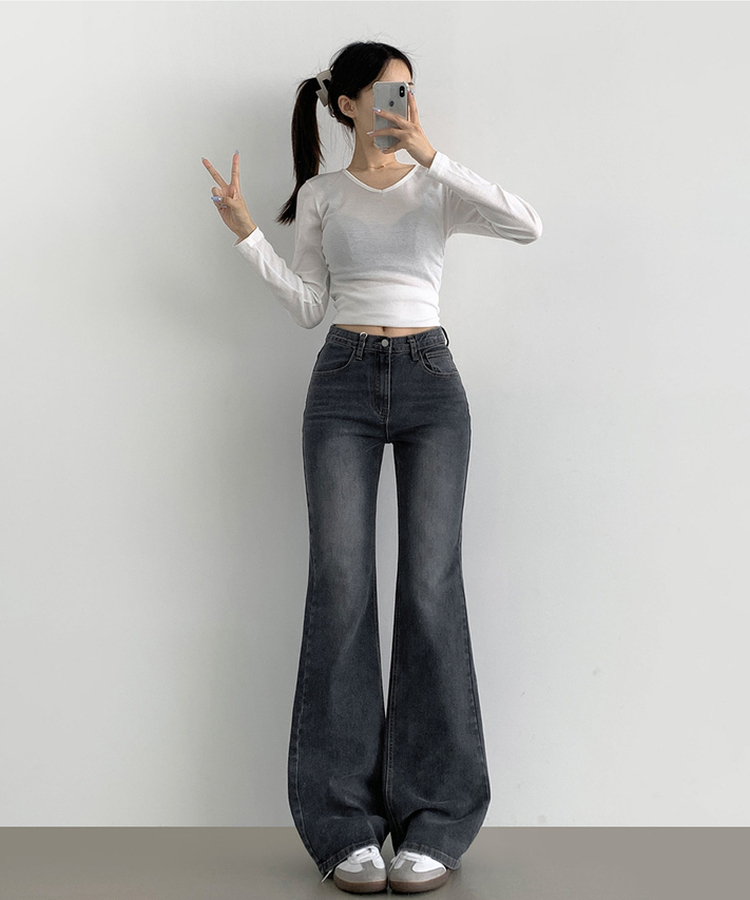 2XL스판 여유로운 루즈 롱 부츠컷 밴딩 데님 팬츠 그레이시진청