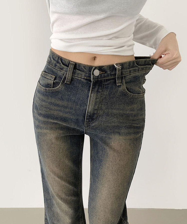 2XL스판 여유로운 루즈 롱 부츠컷 밴딩 데님 팬츠 빈티지진청