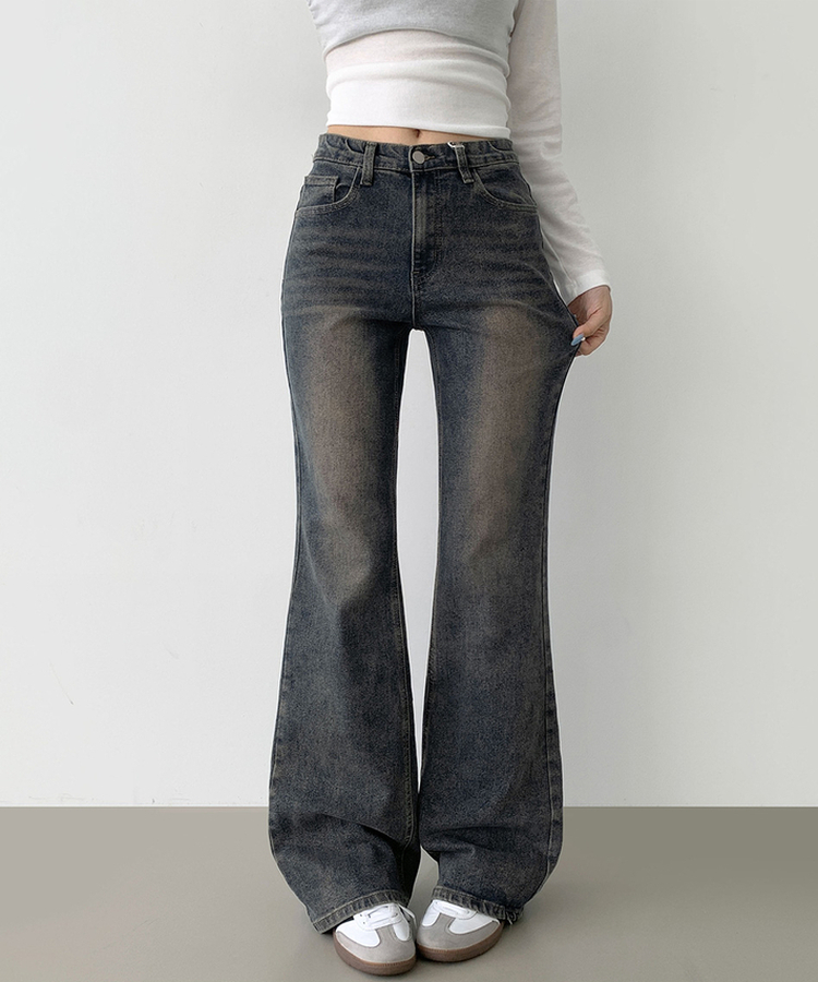 2XL스판 여유로운 루즈 롱 부츠컷 밴딩 데님 팬츠 빈티지진청