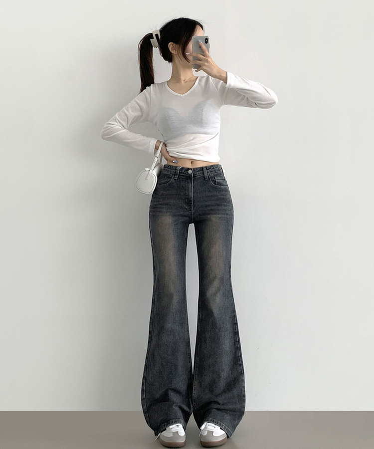 2XL스판 여유로운 루즈 롱 부츠컷 밴딩 데님 팬츠 빈티지진청