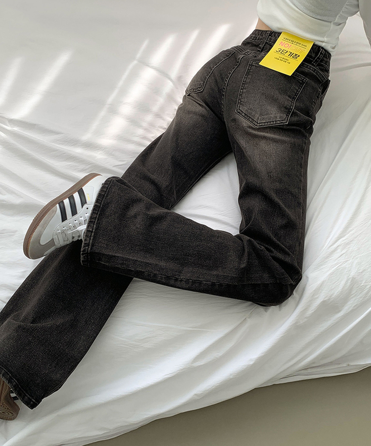 2XL스판 여유로운 루즈 롱 부츠컷 밴딩 데님 팬츠 블랙