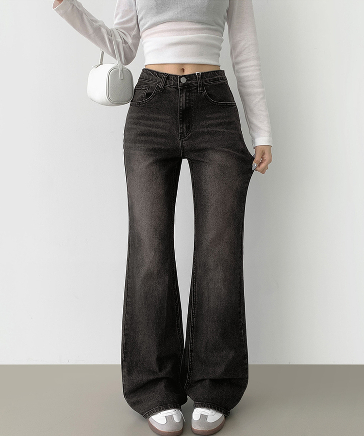 2XL스판 여유로운 루즈 롱 부츠컷 밴딩 데님 팬츠 블랙