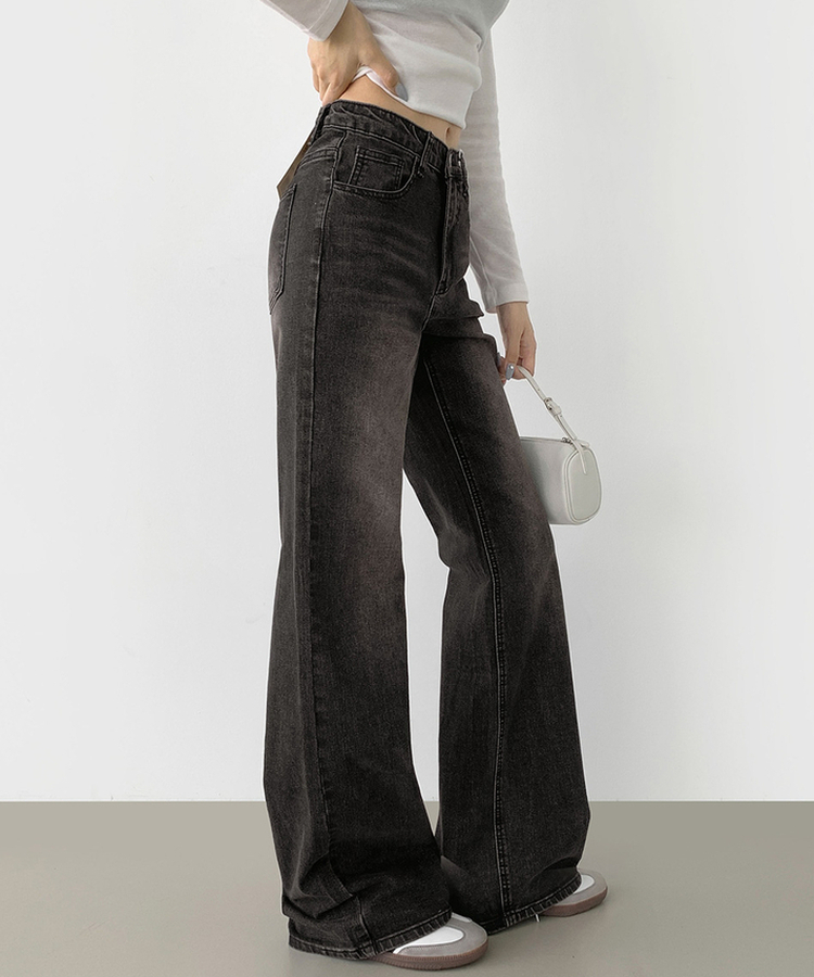 2XL스판 여유로운 루즈 롱 부츠컷 밴딩 데님 팬츠 블랙