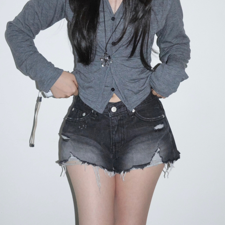 흑청 리나 빈티지 워싱 데미지 데님 숏 팬츠 청 반바지 3부 마이크로숏츠 흑청