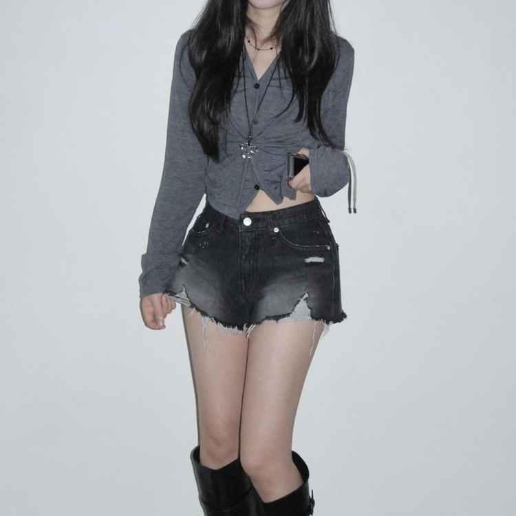 흑청 리나 빈티지 워싱 데미지 데님 숏 팬츠 청 반바지 3부 마이크로숏츠 흑청