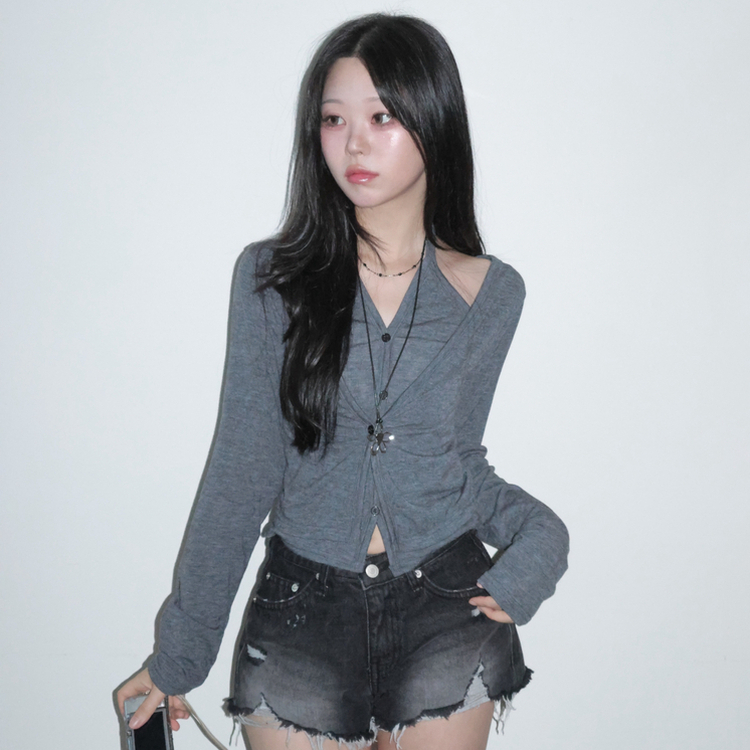 흑청 리나 빈티지 워싱 데미지 데님 숏 팬츠 청 반바지 3부 마이크로숏츠 흑청