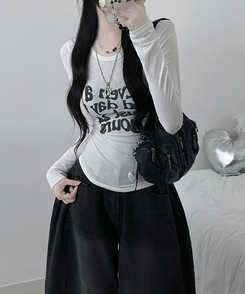 レタリングプリンティング長袖Tシャツ IVORY