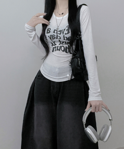 レタリングプリンティング長袖Tシャツ IVORY