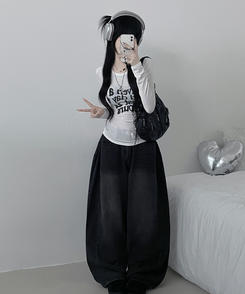 レタリングプリンティング長袖Tシャツ IVORY