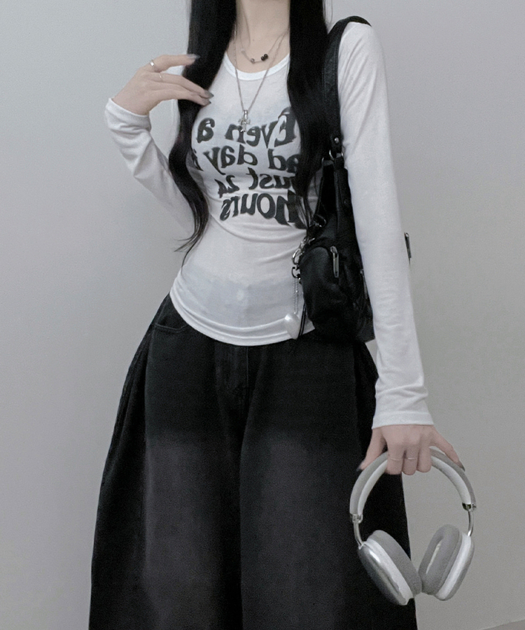 レタリングプリンティング長袖Tシャツ IVORY